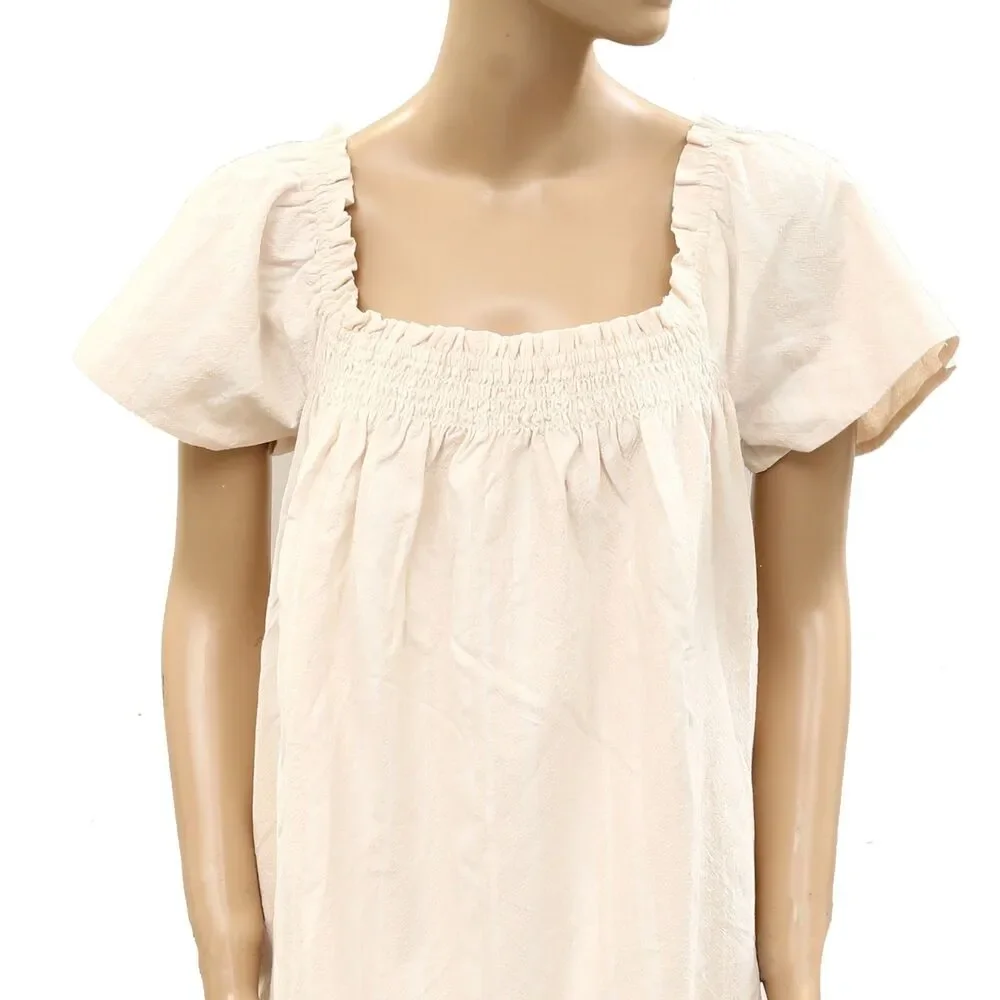 Free People Free Est Mila Mini Dress Smocked Puff Sleeves Striped XS 287944